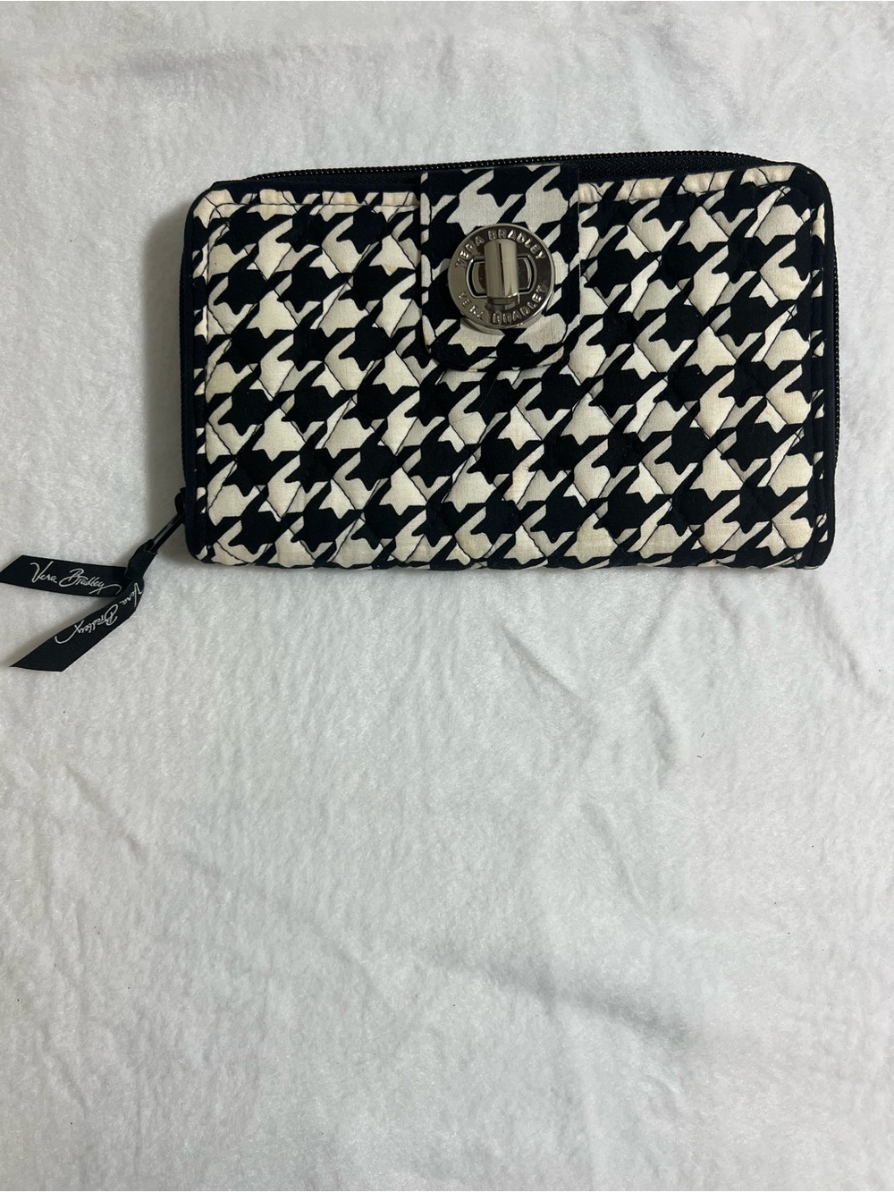 Vera Bradley Black & White Houndstooth Turn-Lock Zip Wallet